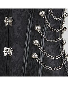 Corset Odile Preto - Painel de PVC e Fivelas Prateadas - Tamanho 3XL