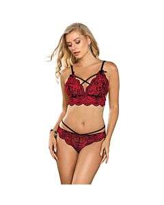 Conjunto Sutiã e Calcinha Vermelho com Cordões Cruzados