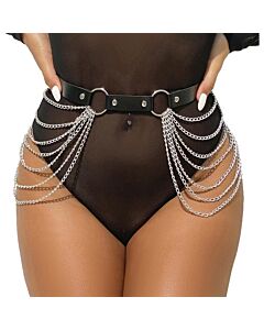 Cinto com correntes bondage preto - Simil de couro - Poliuretano - Metal