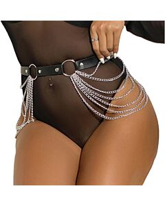 Cinto com correntes bondage preto - Simil de couro - Poliuretano - Metal