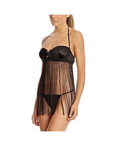 Corpo roxo modelo Manila - Conjunto de lingerie preta com detalhes de franjas