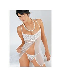 Babydoll atraente de microtul branco com sutiã de renda - Desfrute da sensualidade!