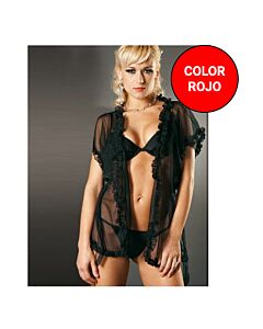 Sensual robe sexy de microtule vermelho com abertura frontal