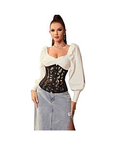 Corset underbust preto com fecho frontal de barbatanas metálicas