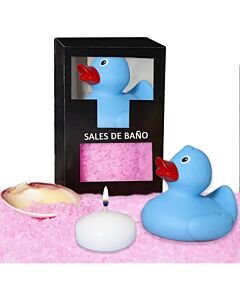 Conjunto de sais de banho rosa de 150g com pato de banheira, vela e concha