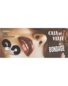 Kit de viagem de bondage: algemas negras, chicote, máscara de olhos
