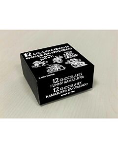 Caixa com 12 barras de chocolate Kamasutra com chocolate ao leite