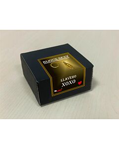 Chaveiro XOXO dourado de metal em estojo preto brilhante - Presente divertido e original