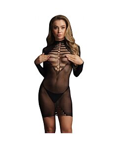 Vestido de Rede com Decote - Preto