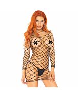 Leg avenue mini vestido cuerpo de red negro talla unica