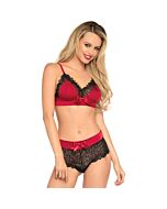 Leg avenue conjunto de encaje y satén negro y rojo