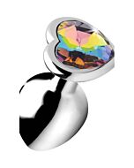 Plug anal coração - arco-íris - médio - prata