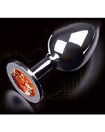 Tampão longo de metal folheado a prata - gema laranja