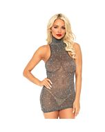 Mini vestido lurex brillante negro/plata