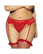 Tanga de lingerie rainha e motivos florais com cinto de ligas plus size