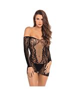 Minivestido recatado de manga comprida - preto