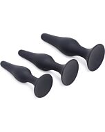 Conjunto de treino anal de silicone com pinça tripla - preto