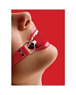 mordaça de bola Ouch com cintos de couro vermelho