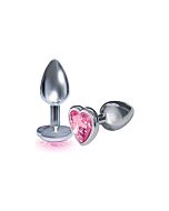 Plug acero inox con perla corazón - rosa