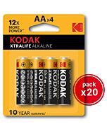 Kodak xtralife alcalina aa - 20 embalagens de 4uds
