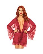 Bata transparente con encaje y tanga - rojo