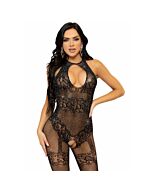 Bodystocking Vermelho Sem Costura - Preto