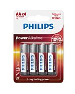 Pilhas Alcalinas Power AA LR6, Pacote com 4 Unidades