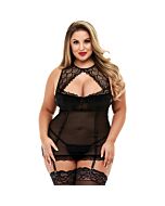 Halter mini vestido negro con liguero