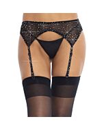 Cinta liga com aplique de strass - preta