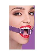 gag Ouch com cintos de couro roxo