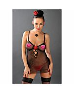 Babydoll de micrótulo preto transparente e sensual Avanua