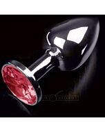 Plug pequeno de metal prateado - gema vermelha