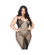 Vestido de red con aberturas y encaje - negro