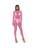 Body de malha micro net mock net - rosa | Macacão transparente justo 90% poliéster