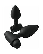 Plug vibrador preto - Renegade Vibes-O-Spades: Kit de vibradores anais de silicone premium com mini bala vibratória.