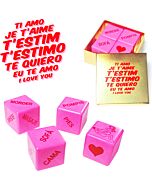 Dado erótico rosa para jogos de casal - Caixa Te Quiero Idiomas 4 Dados