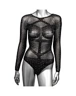 Macacão de mangas compridas com brilhos tamanho grande - Body Suit brilhante - Lingerie sexy