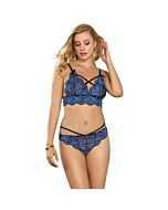 Conjunto Sutiã e Calcinha Azul com Cordões Cruzados