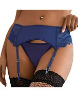 Cueca cinta-liga em renda azul de cintura alta - 95% Poliéster + 5% Elastano