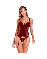Corset de luxo vermelho em renda de cetim - Sex Shop