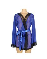 Babydoll de Malha Azul de Manga Comprida com Cinto - 95% Poliéster + 5% Elastano