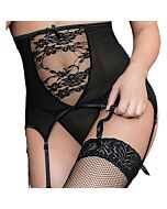 Calcinha de cintura alta com renda e ligas sexy preta - Composição 88% Poliamida + 12% Elastano