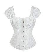 Corset Anjos Branco - Corset Branco com Varetas de Plástico e Detalhes de Franjas - Tamanho 3XL