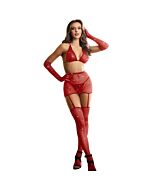 Conjunto Sexy Vermelho com Imitação de Diamantes - 5 Peças