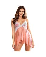 Babydoll aberto na frente com flores laranja - Cor salmão