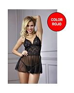 Babydoll sensual de renda vermelha com sutiã - Sex Shop