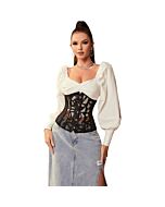 Corset preto Underbust de rede com detalhes bordados