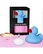 Conjunto de sais de banho rosa de 150g com pato de banheira, vela e concha
