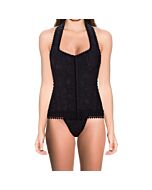 Corset Idália preto - Corset preto de plástico e PVC de alta qualidade