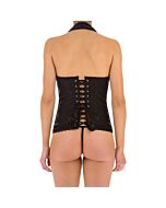 Corset preto Ilidia - Corset preto de PVC com barbatanas metálicas - Adultos
